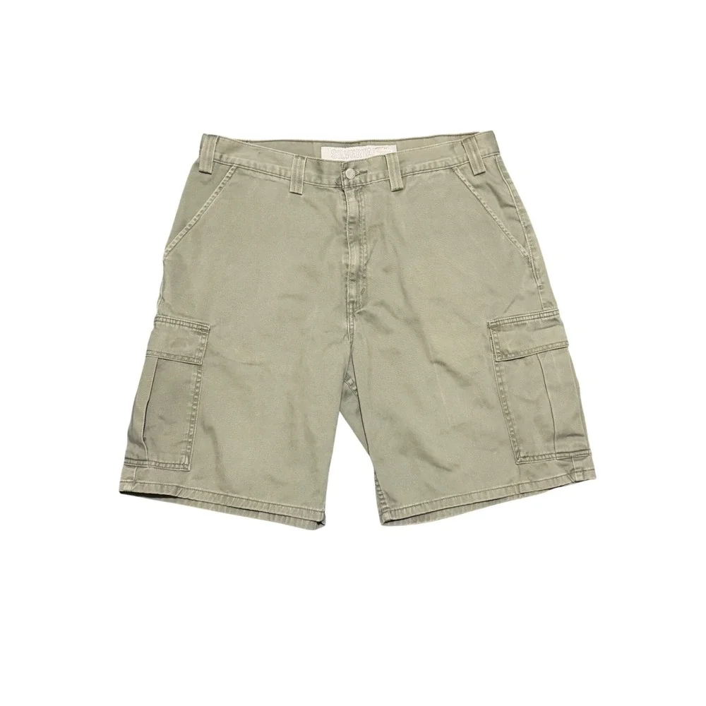 Levis SilverTab Mens Cargo Shorts 36 Olive Green Cotton Loose Fit Vintage 90s